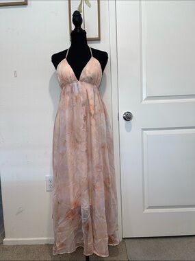 Women's Pink Tie-Dye Halter Maxi Dress